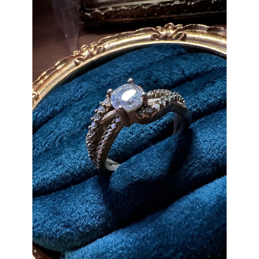 Size 10 Sterling Silver CZ Engagement Ring Twisted Pave Band S925 - Picture 4 of 8